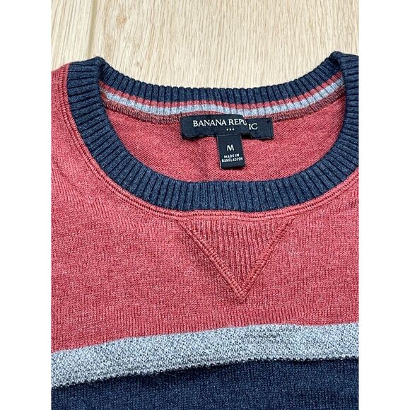 Banana Republic Red & Navy Stripe Cotton Wool Blend Sweater – Size M - Picture 3 of 4